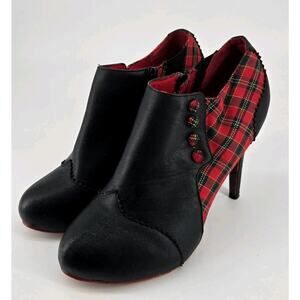 Banned Brand Black Red Tartan Plaid Goth Rockabilly High Heels Shoe Sz 40 US 9.5